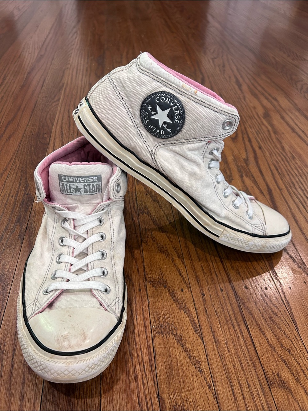 Converse White High-Top Sneakers with Pink Lining - Mens 12